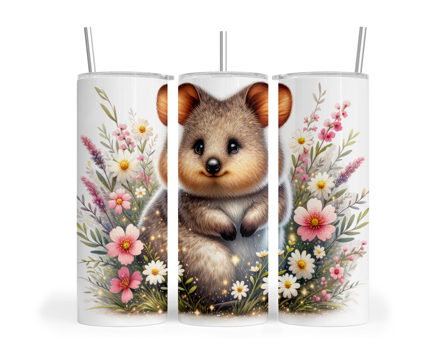 Skinny Tumbler with Straw, 20oz, Australian Animal, Quokka, awd-1332