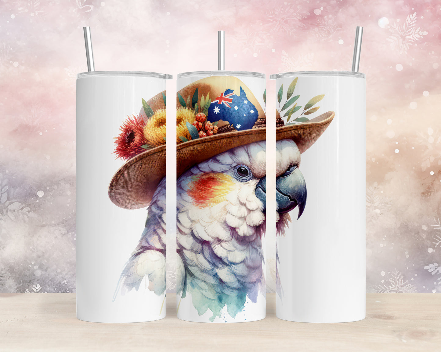 Skinny Tumbler with Straw, 20oz, Australian, Cockatoo, awd-1333