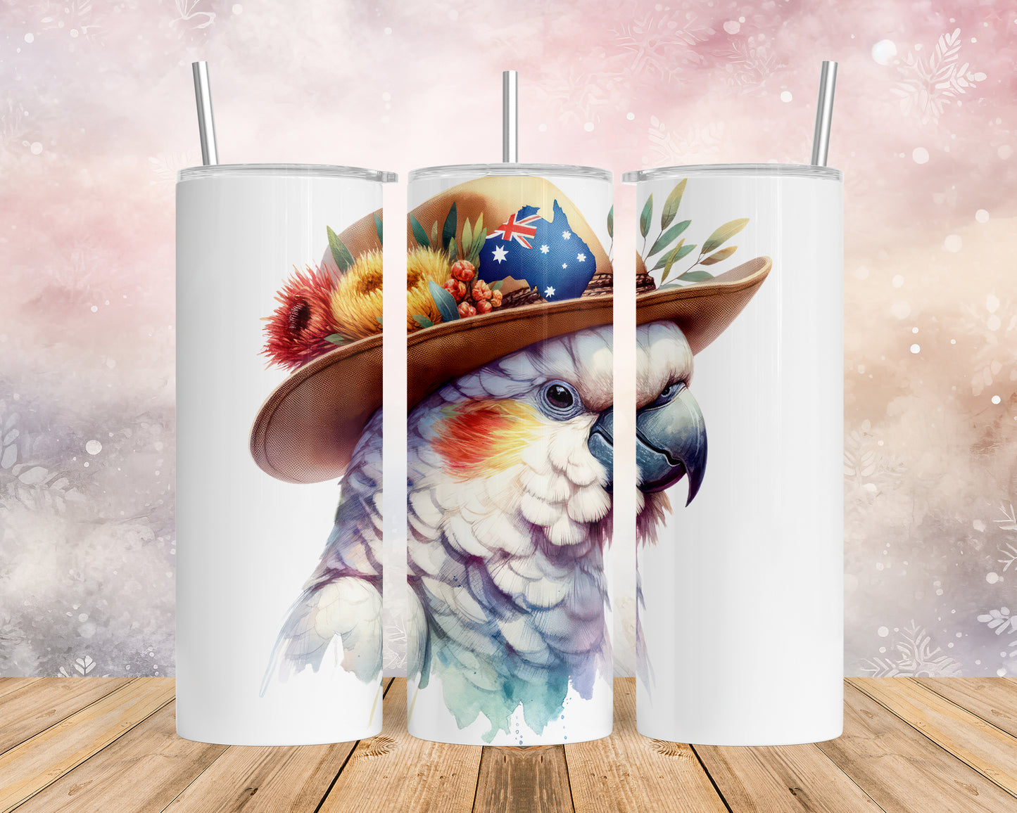 Skinny Tumbler with Straw, 20oz, Australian, Cockatoo, awd-1333