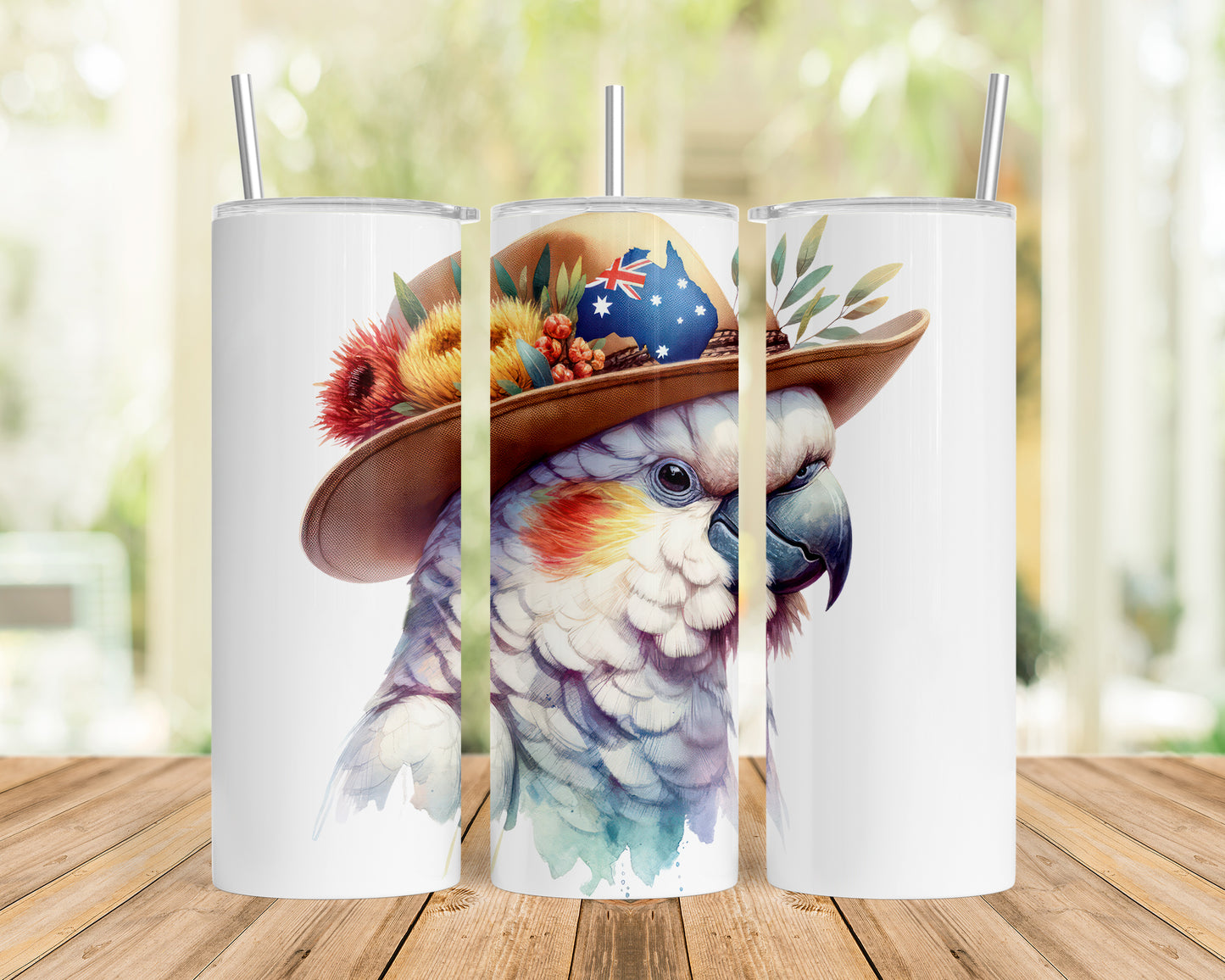 Skinny Tumbler with Straw, 20oz, Australian, Cockatoo, awd-1333