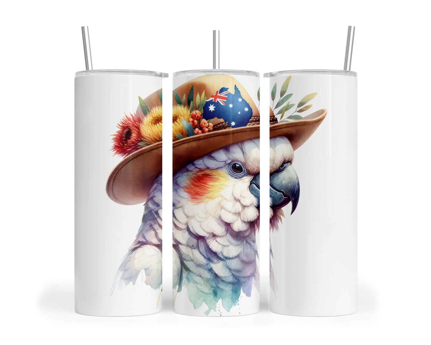 Skinny Tumbler with Straw, 20oz, Australian, Cockatoo, awd-1333