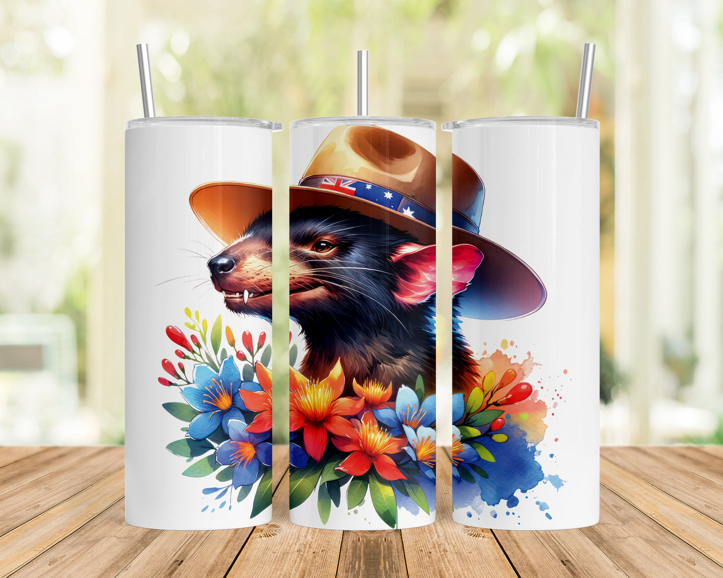 Skinny Tumbler with Straw, 20oz, Australian Animal, Tasmanian Devil, awd-1335