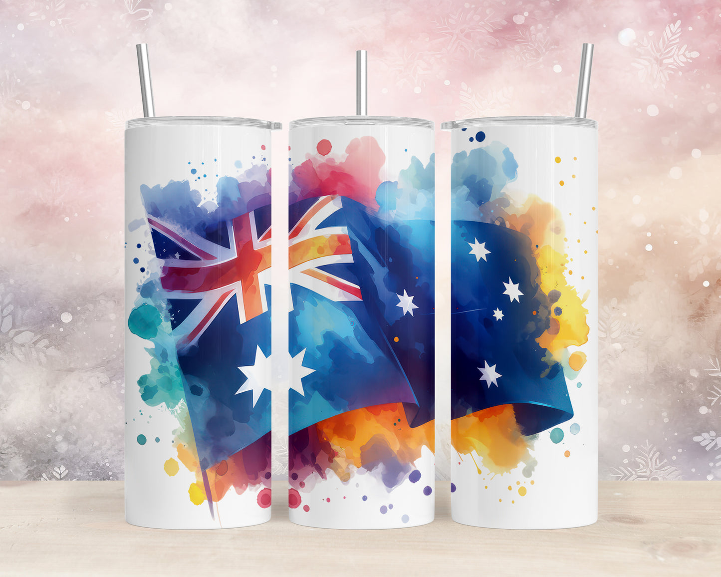 Skinny Tumbler with Straw, 20oz, Australian Flag, awd-1336