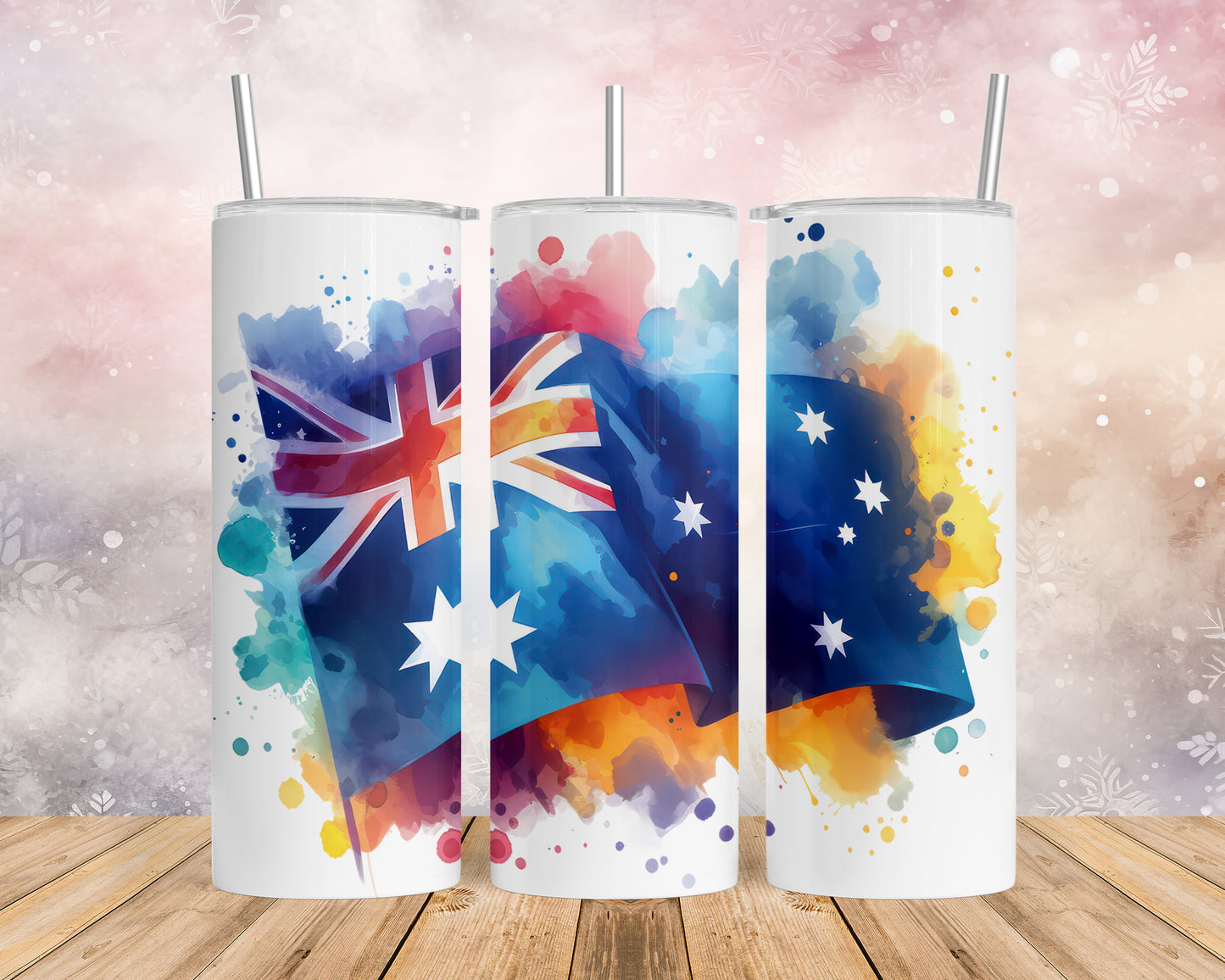 Skinny Tumbler with Straw, 20oz, Australian Flag, awd-1336