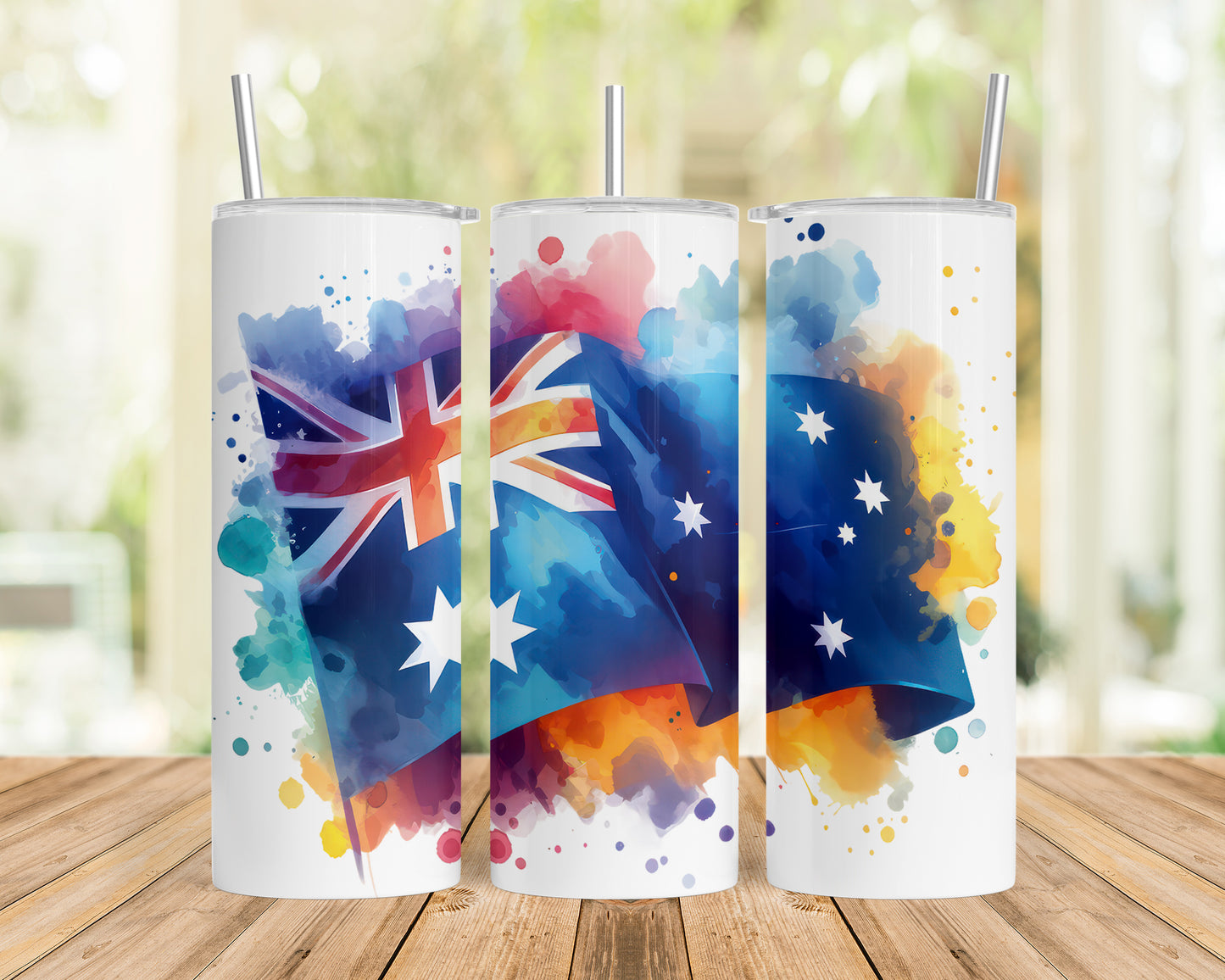 Skinny Tumbler with Straw, 20oz, Australian Flag, awd-1336