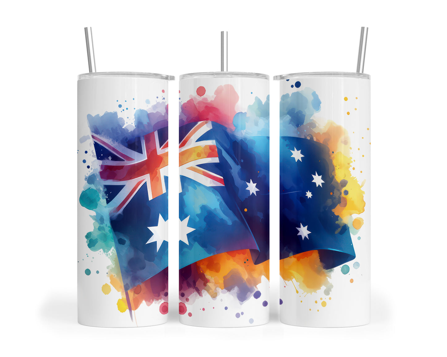 Skinny Tumbler with Straw, 20oz, Australian Flag, awd-1336