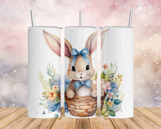 Skinny Tumbler with Straw, 20oz, Easter, Rabbit with Eggs, awd-1340