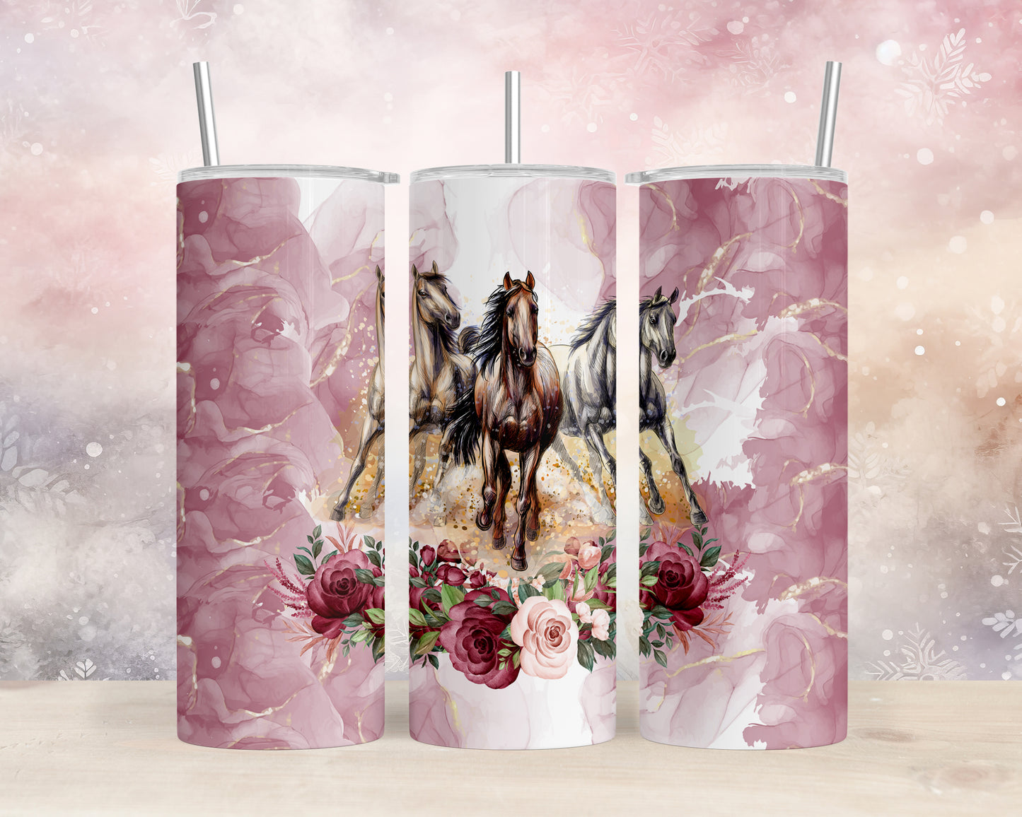 Skinny Tumbler with Straw, 20oz, Horses, awd-1350