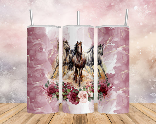 Skinny Tumbler with Straw, 20oz, Horses, awd-1350