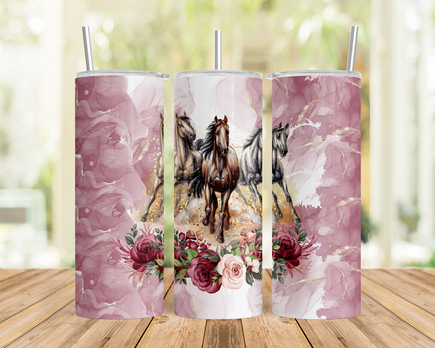 Skinny Tumbler with Straw, 20oz, Horses, awd-1350