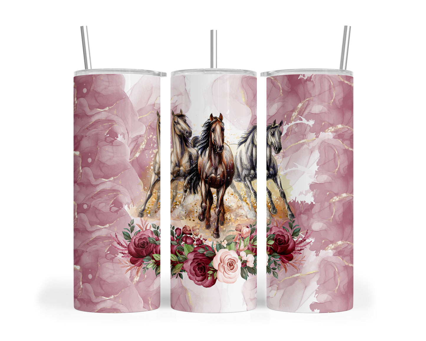 Skinny Tumbler with Straw, 20oz, Horses, awd-1350