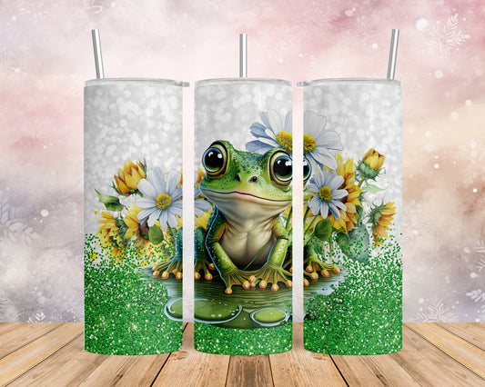 Skinny Tumbler with Straw, 20oz, Frog, awd-1354