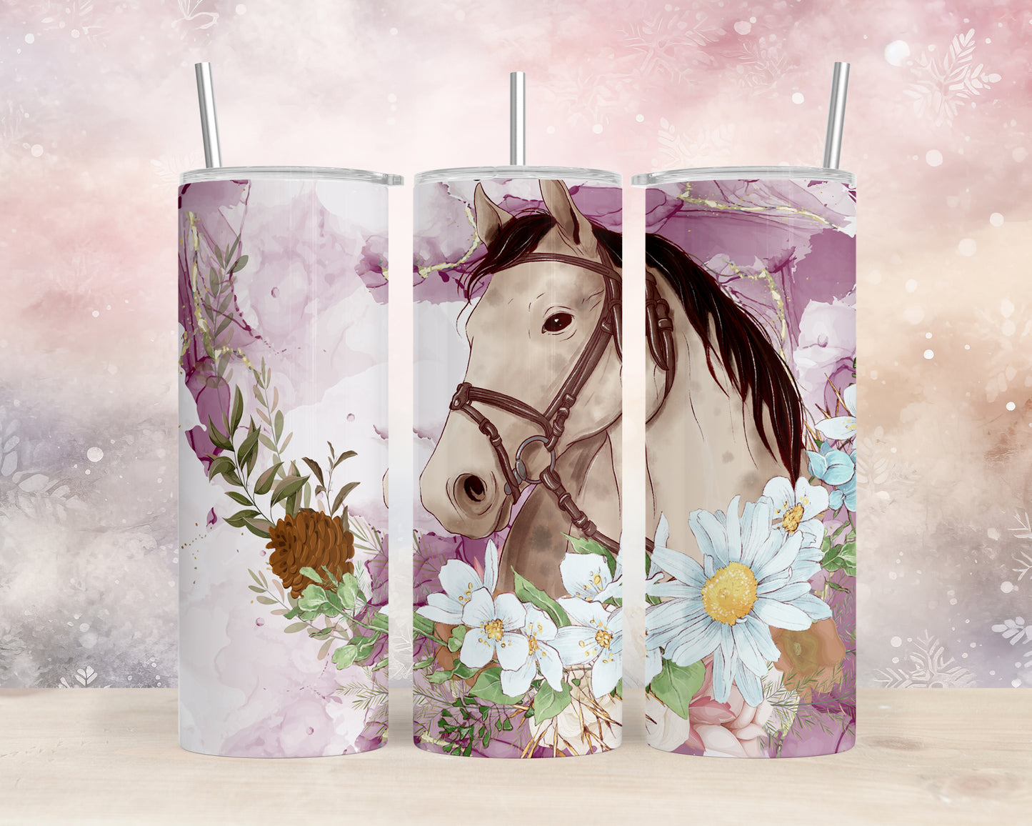 Skinny Tumbler with Straw, 20oz, Horse, awd-1357