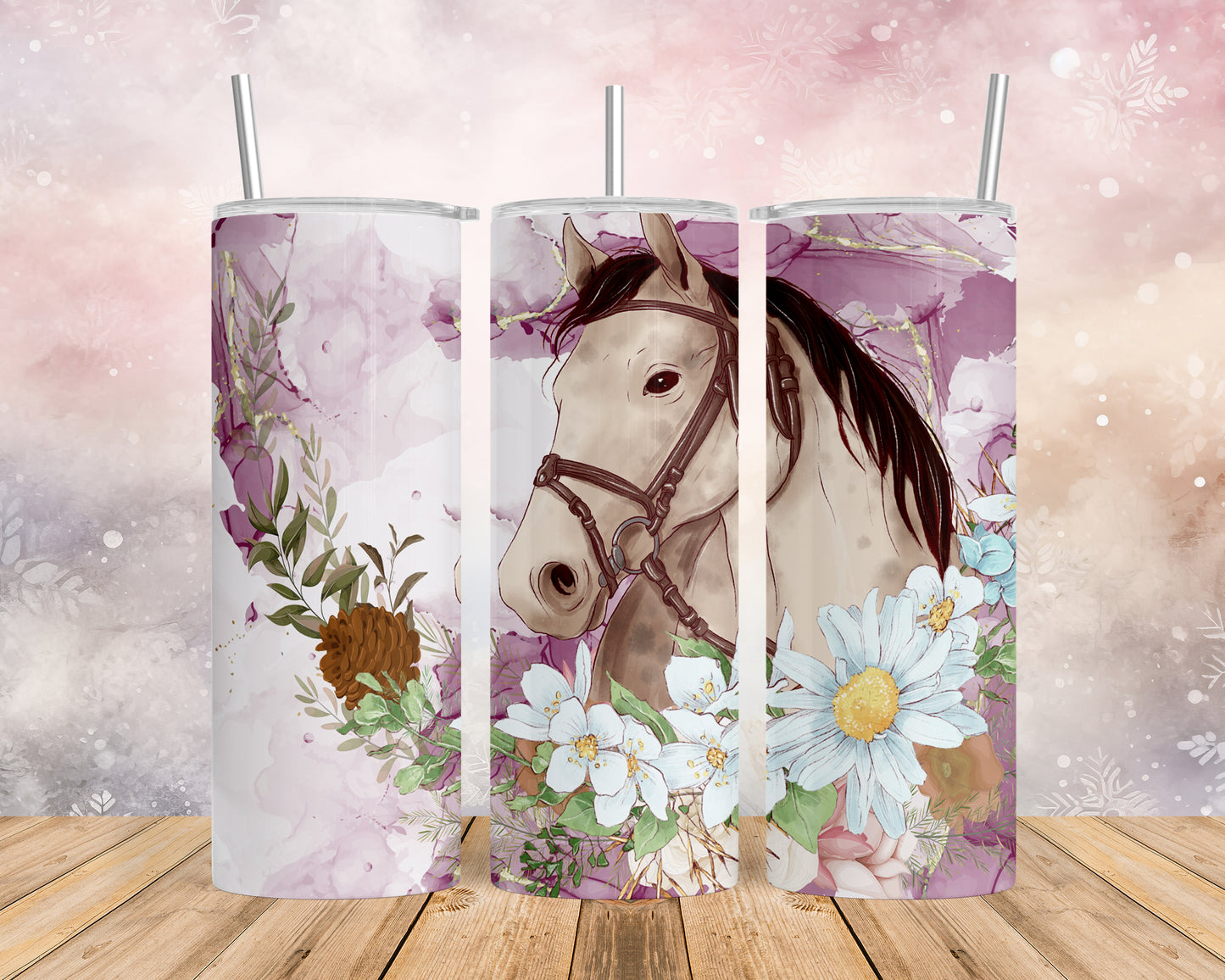 Skinny Tumbler with Straw, 20oz, Horse, awd-1357