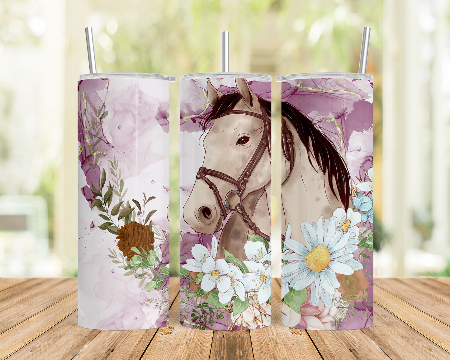 Skinny Tumbler with Straw, 20oz, Horse, awd-1357