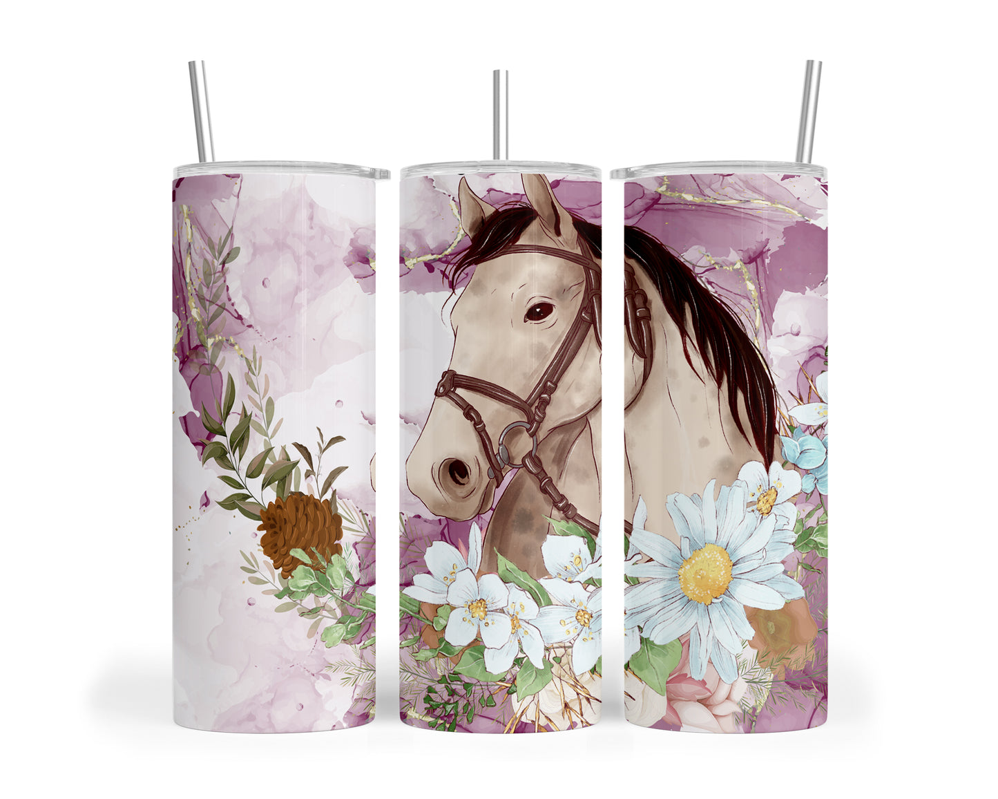 Skinny Tumbler with Straw, 20oz, Horse, awd-1357