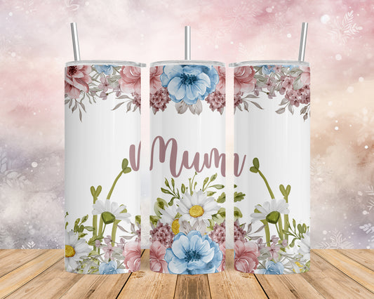 Skinny Tumbler with Straw, 20oz, Floral, Mum