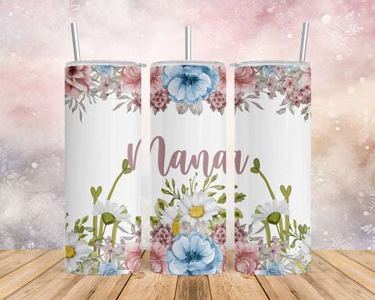 Skinny Tumbler with Straw, 20oz, Floral, Nana