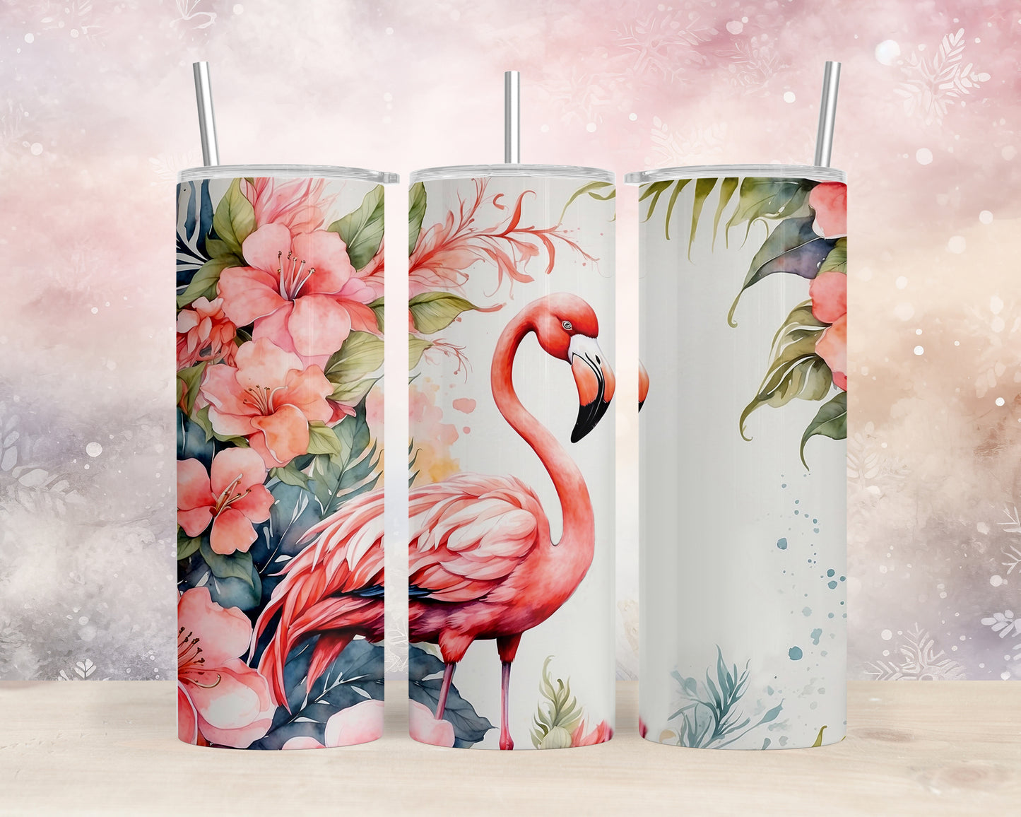 Skinny Tumbler with Straw, 20oz, Flamingo, awd-702