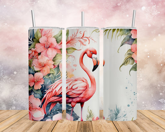 Skinny Tumbler with Straw, 20oz, Flamingo, awd-702