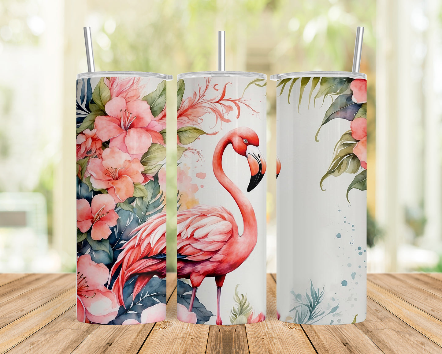 Skinny Tumbler with Straw, 20oz, Flamingo, awd-702