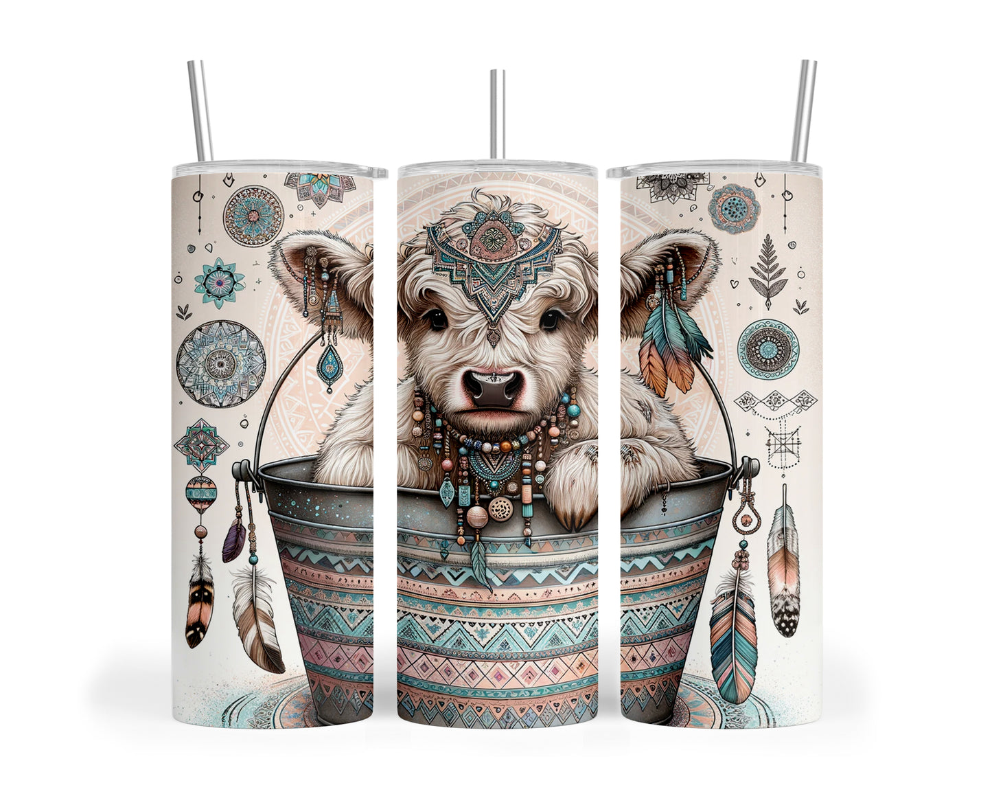 Skinny Tumbler with Straw, 20oz, Highland Cow, Boho, awd-704