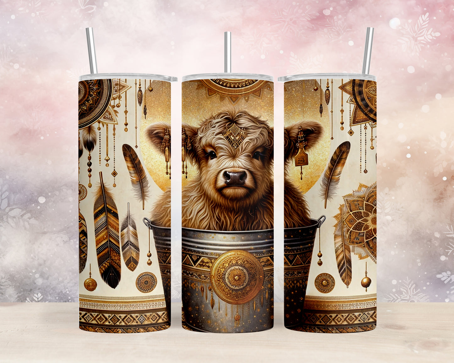 Skinny Tumbler with Straw, 20oz, Highland Cow, awd-705