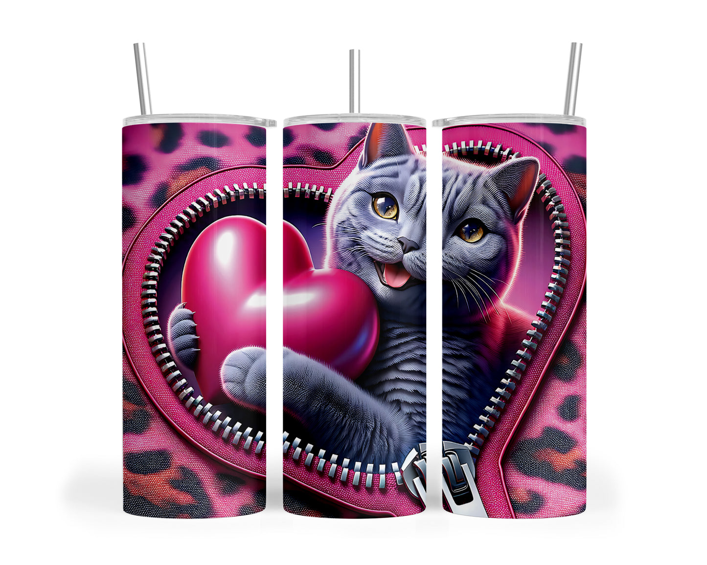 Skinny Tumbler with Straw, 20oz, Cat, Valentines Day, awd-737