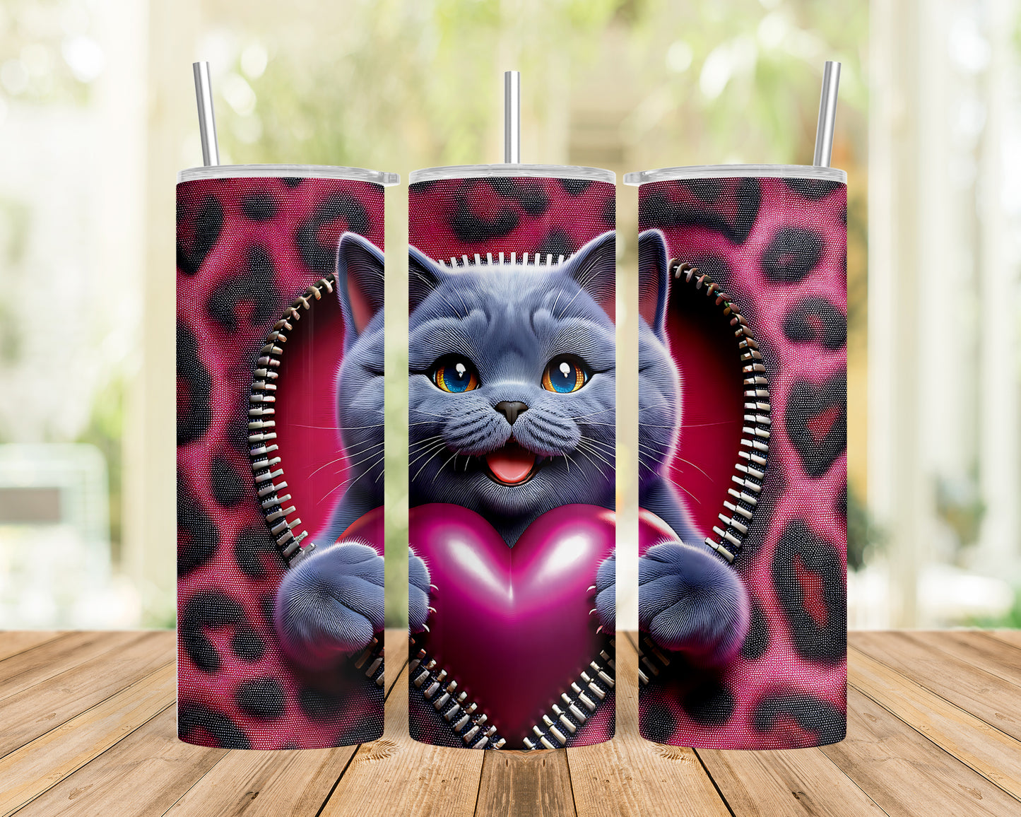 Skinny Tumbler with Straw, 20oz, Cat, Valentines Day, awd-738