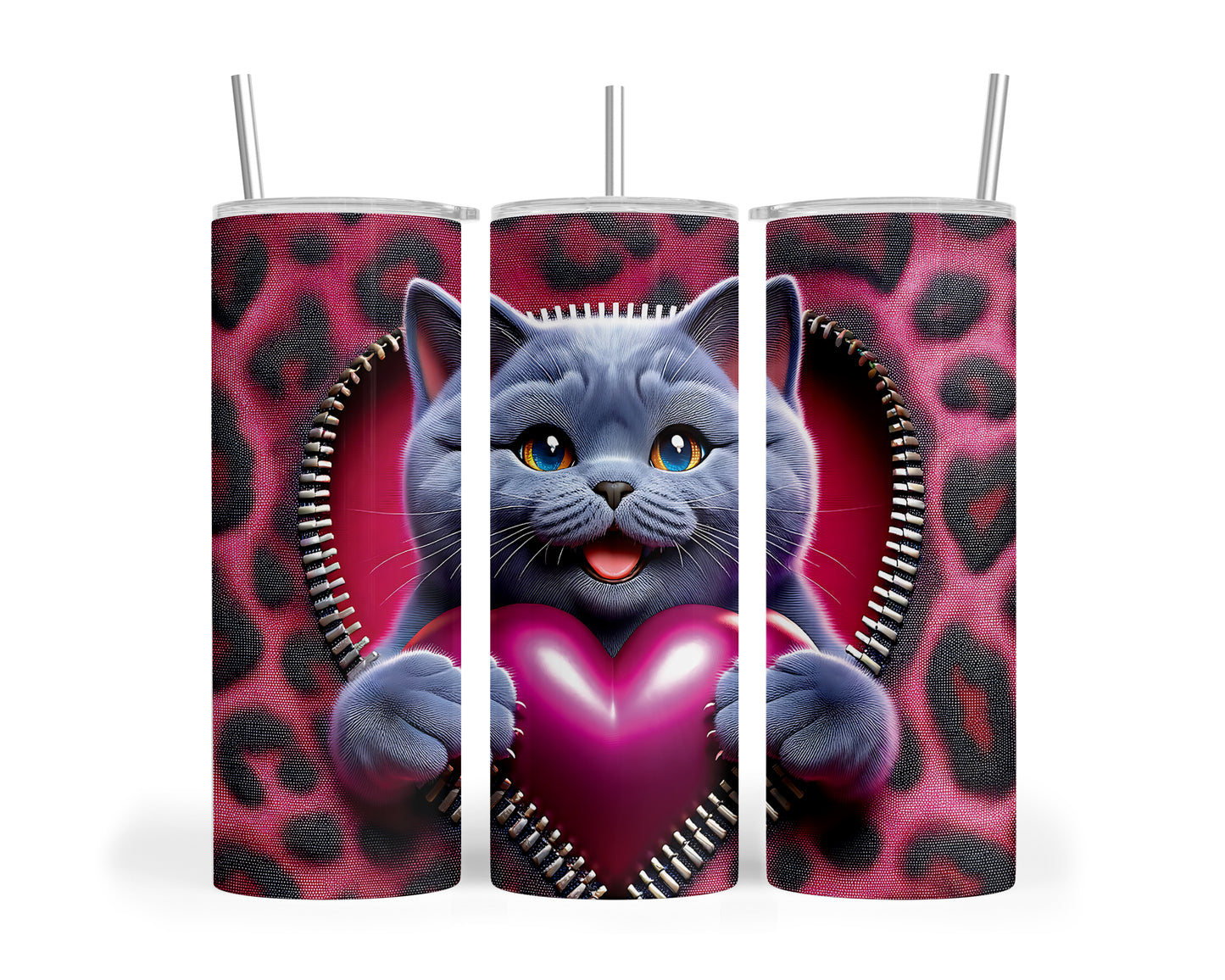 Skinny Tumbler with Straw, 20oz, Cat, Valentines Day, awd-738