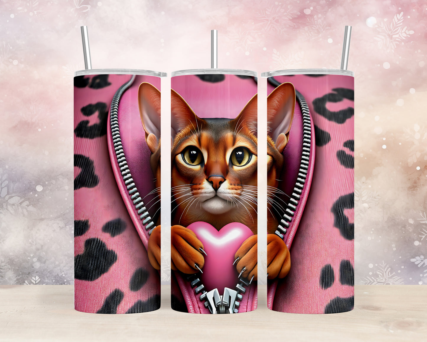 Skinny Tumbler with Straw, 20oz, Cat, Valentines Day, awd-742