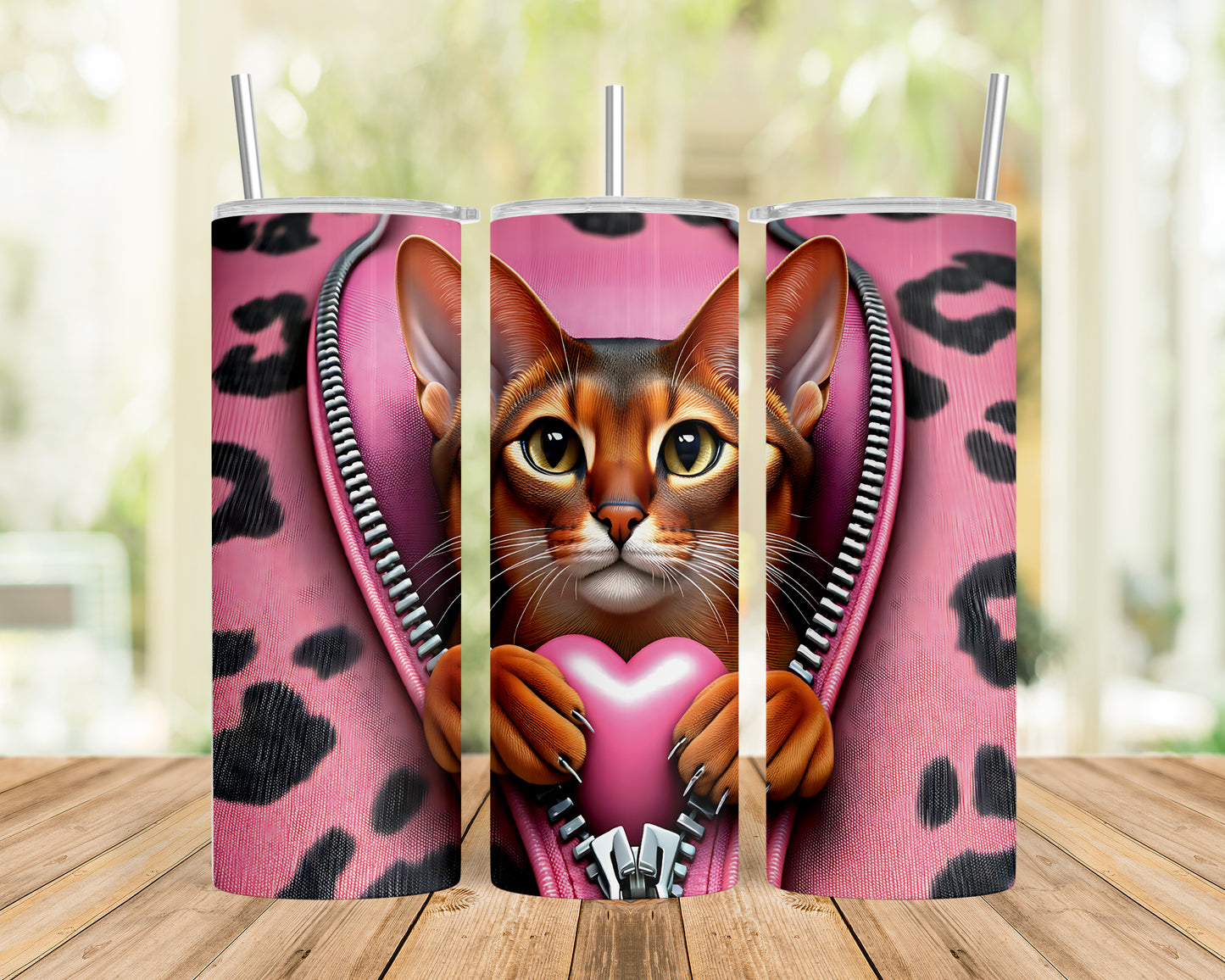 Skinny Tumbler with Straw, 20oz, Cat, Valentines Day, awd-742