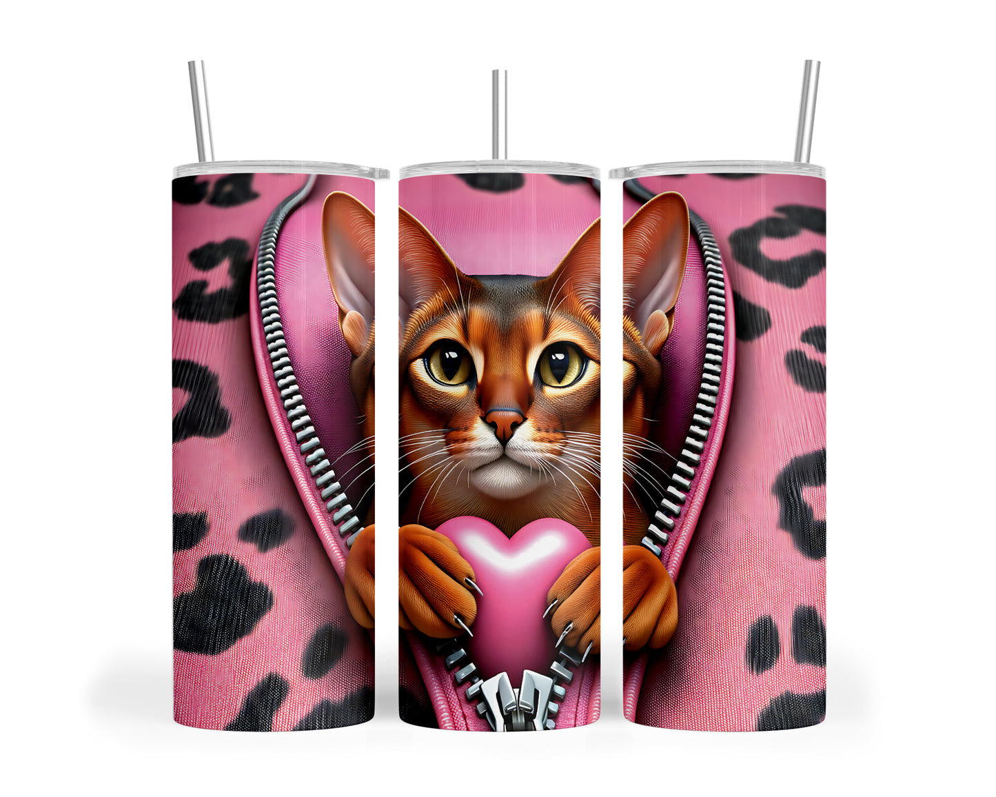 Skinny Tumbler with Straw, 20oz, Cat, Valentines Day, awd-742