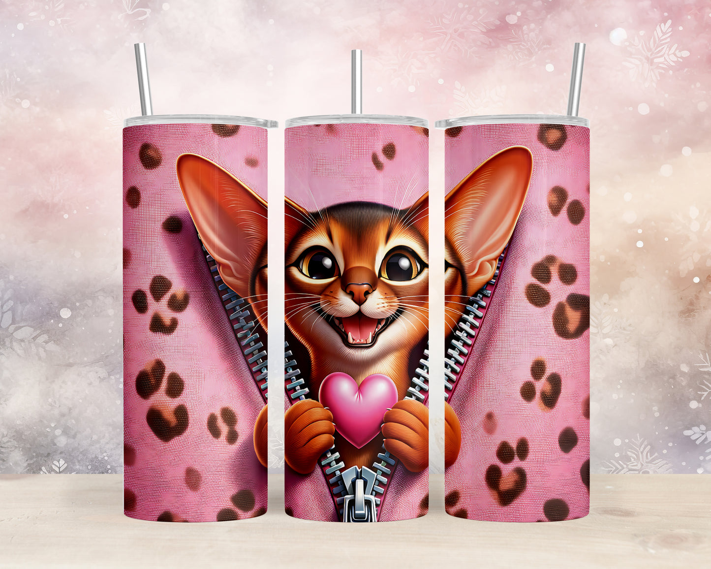 Skinny Tumbler with Straw, 20oz, Cat, Valentines Day, awd-743