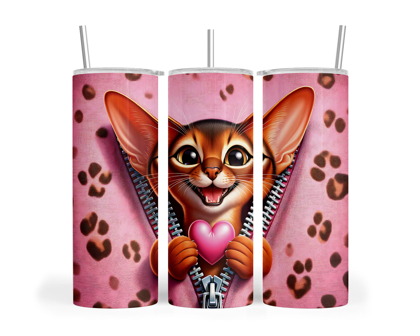 Skinny Tumbler with Straw, 20oz, Cat, Valentines Day, awd-743