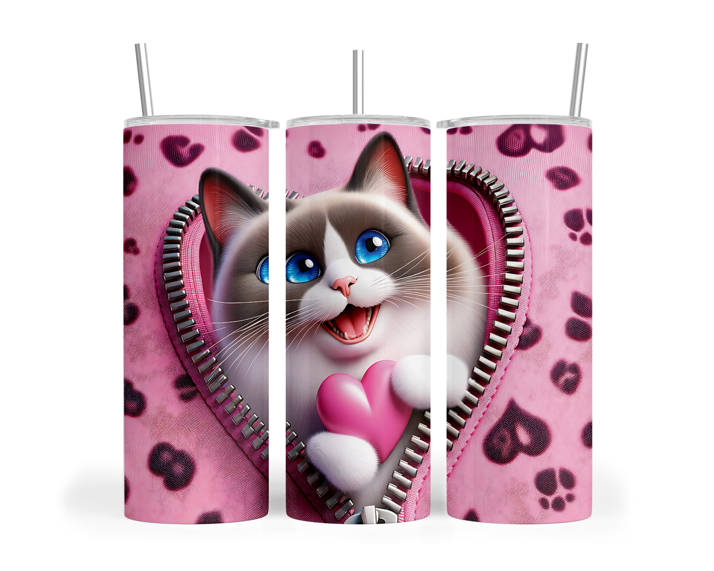 Skinny Tumbler with Straw, 20oz, Cat, Valentines Day, awd-745