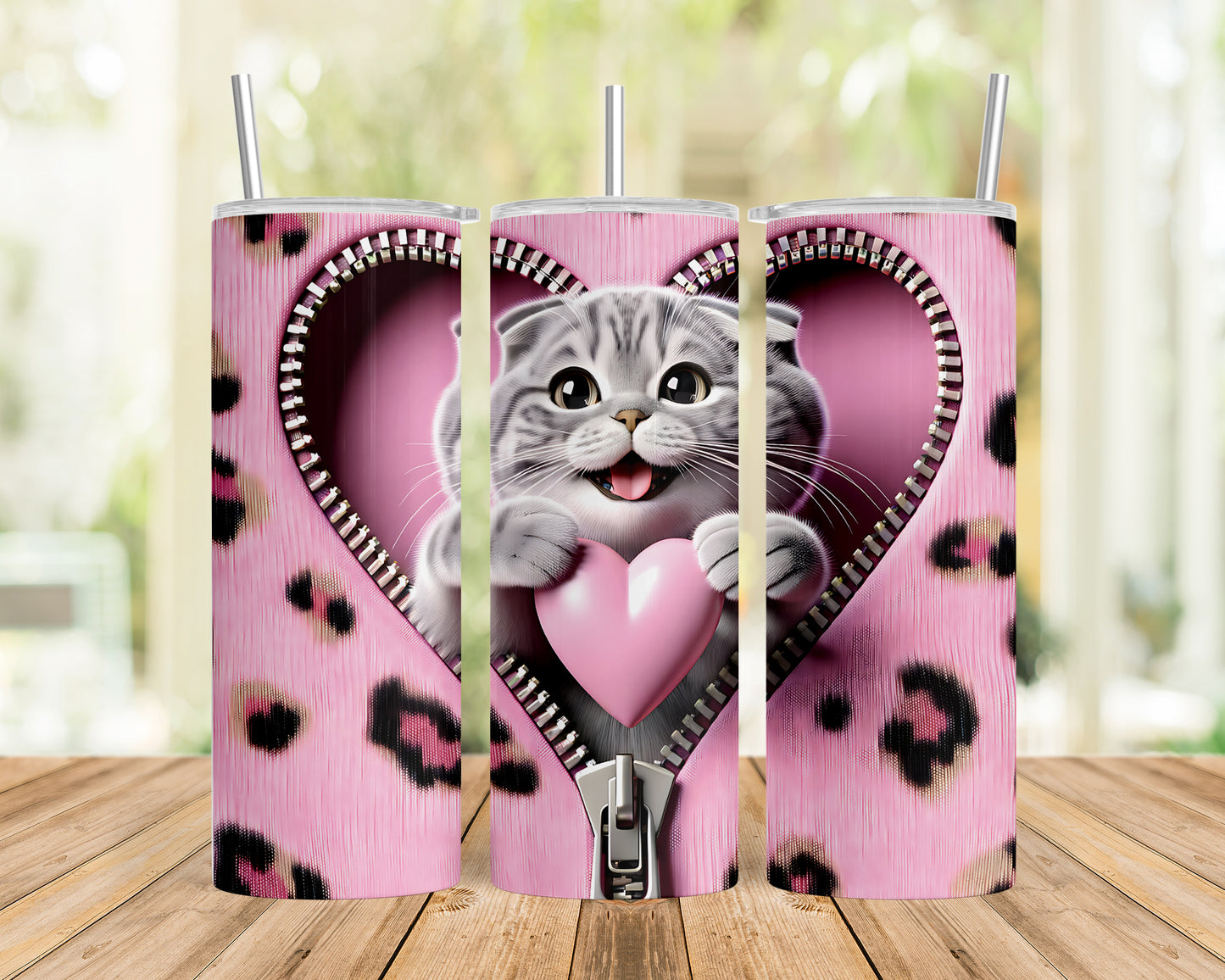 Skinny Tumbler with Straw, 20oz, Cat, Valentines Day, awd-746