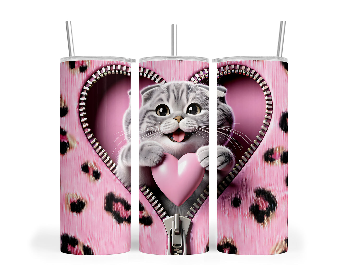 Skinny Tumbler with Straw, 20oz, Cat, Valentines Day, awd-746