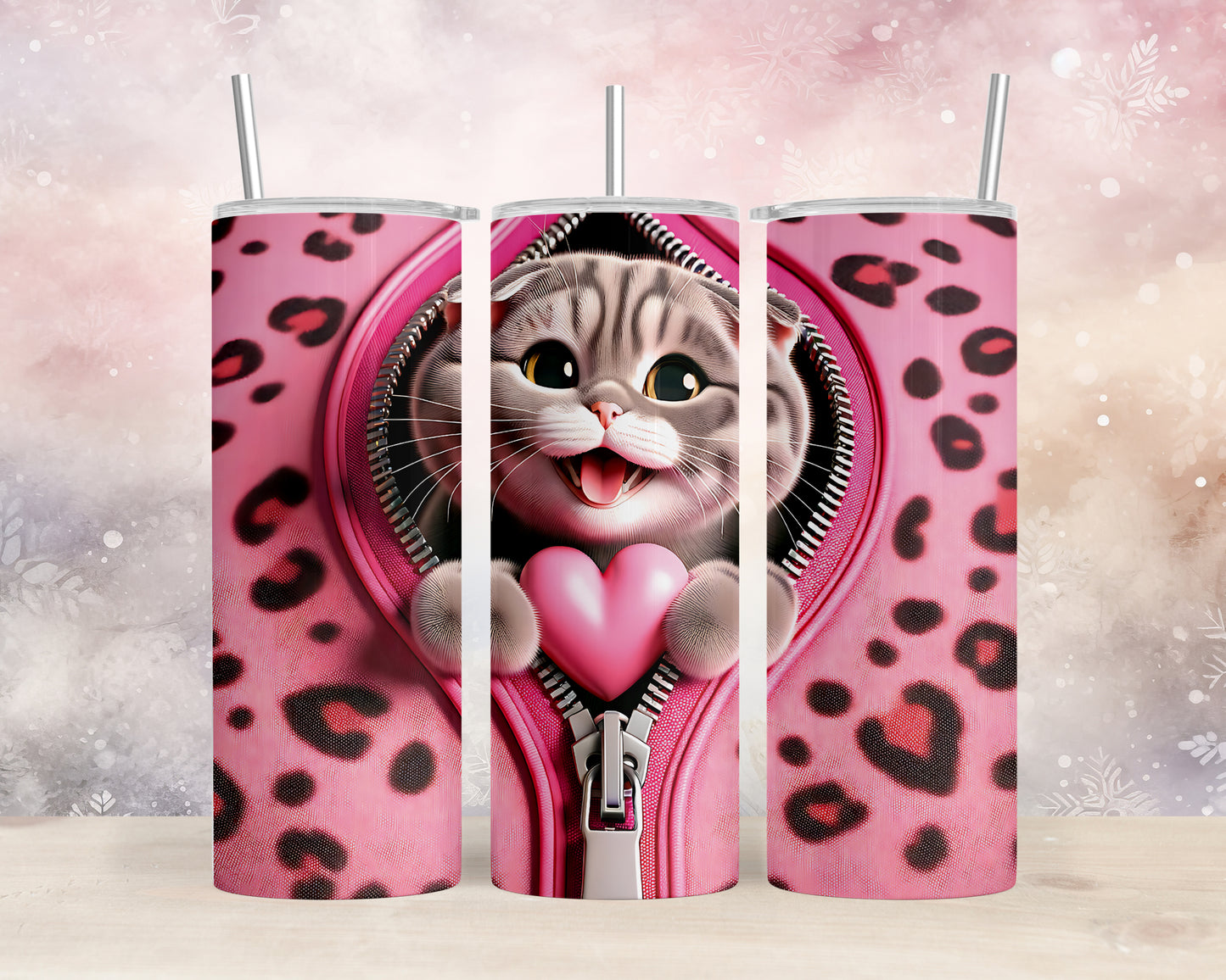 Skinny Tumbler with Straw, 20oz, Cat, Valentines Day, awd-747