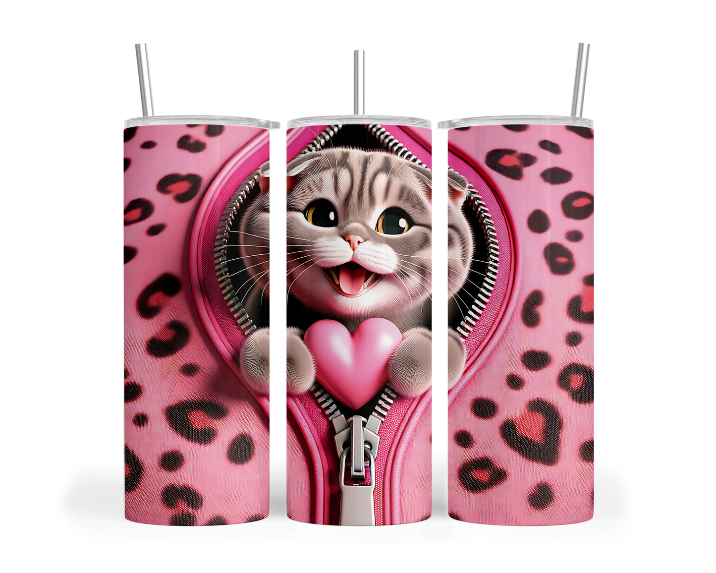 Skinny Tumbler with Straw, 20oz, Cat, Valentines Day, awd-747