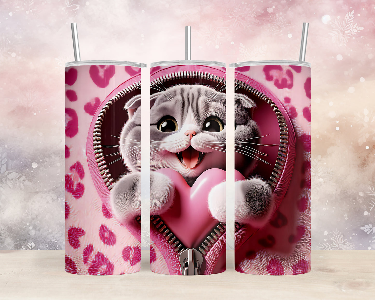 Skinny Tumbler with Straw, 20oz, Cat, Valentines Day, awd-748