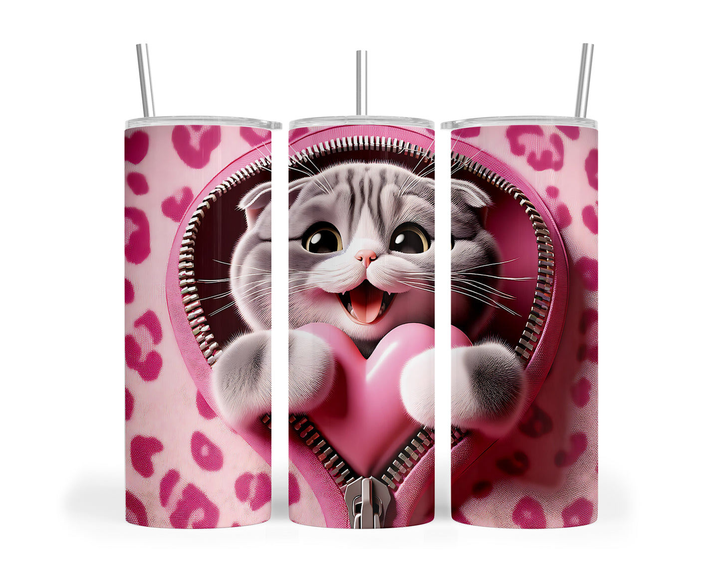 Skinny Tumbler with Straw, 20oz, Cat, Valentines Day, awd-748