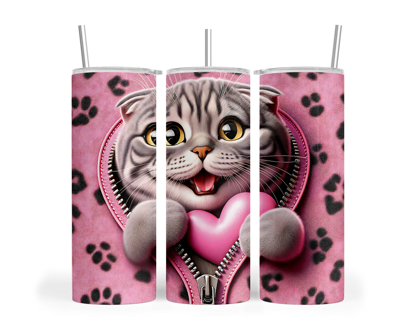 Skinny Tumbler with Straw, 20oz, Cat, Valentines Day, awd-749