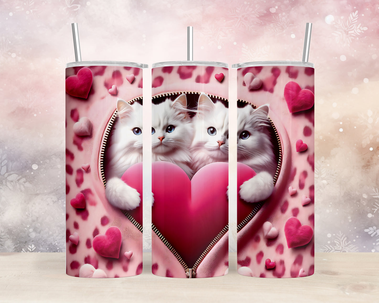 Skinny Tumbler with Straw, 20oz, Cat, Valentines Day, awd-754