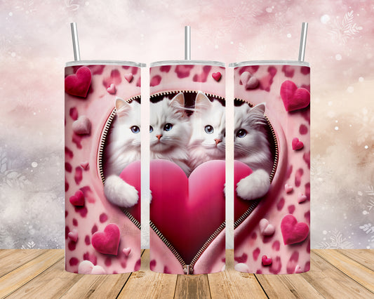 Skinny Tumbler with Straw, 20oz, Cat, Valentines Day, awd-754