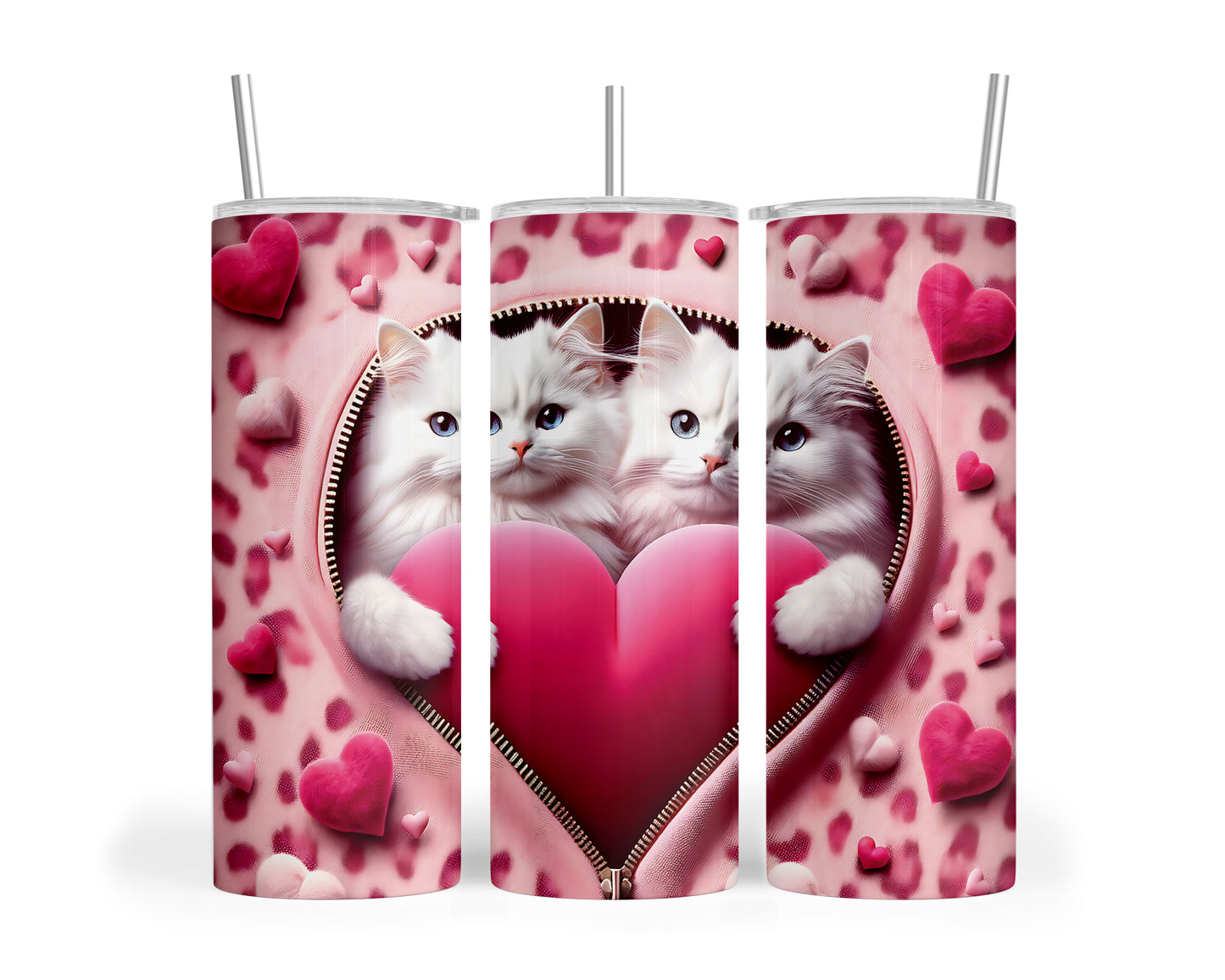 Skinny Tumbler with Straw, 20oz, Cat, Valentines Day, awd-754