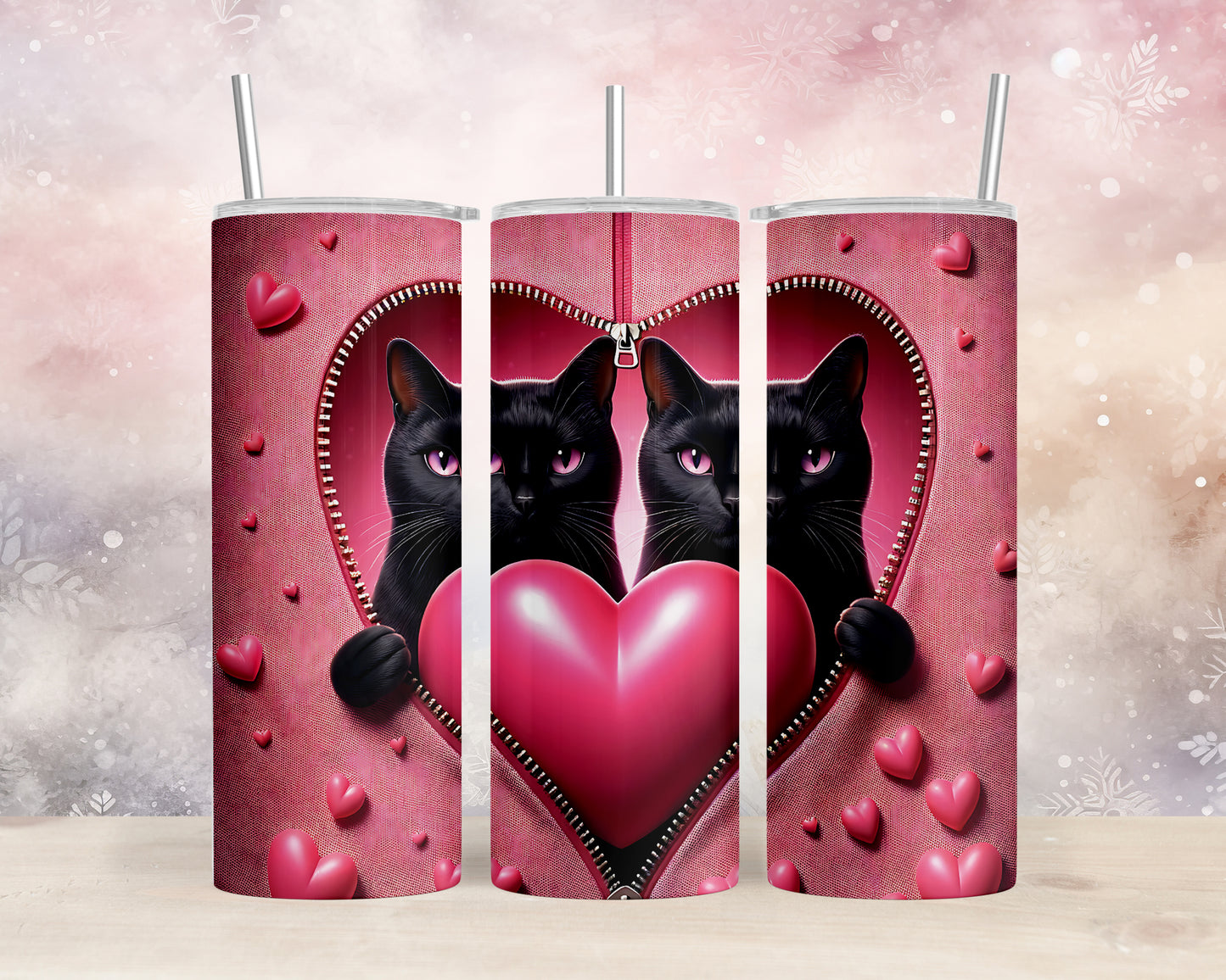 Skinny Tumbler with Straw, 20oz, Cat, Valentines Day, awd-755