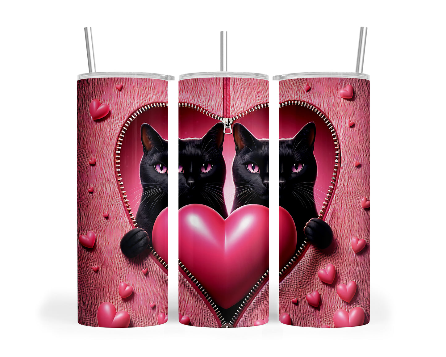 Skinny Tumbler with Straw, 20oz, Cat, Valentines Day, awd-755