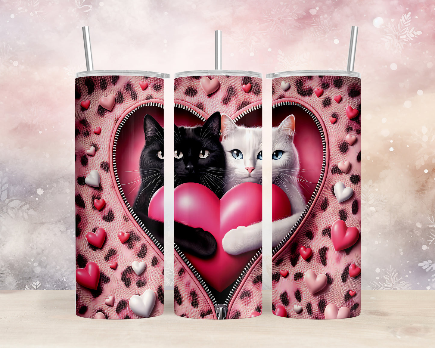 Skinny Tumbler with Straw, 20oz, Cat, Valentines Day, awd-756