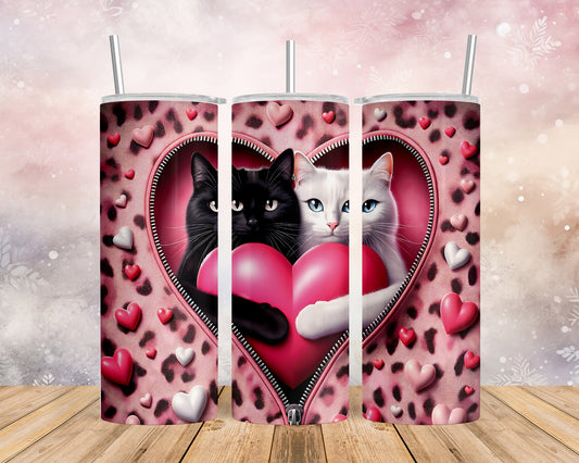 Skinny Tumbler with Straw, 20oz, Cat, Valentines Day, awd-756